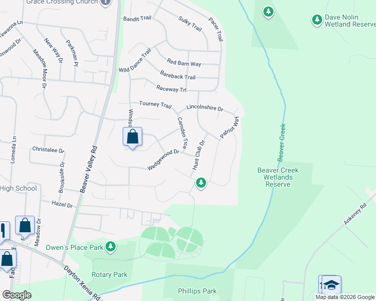 map of restaurants, bars, coffee shops, grocery stores, and more near 2125 Wedgewood Drive in Dayton