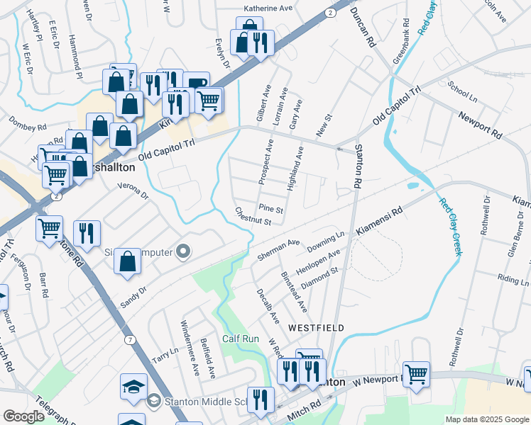 map of restaurants, bars, coffee shops, grocery stores, and more near 3914 Chestnut Street in Wilmington