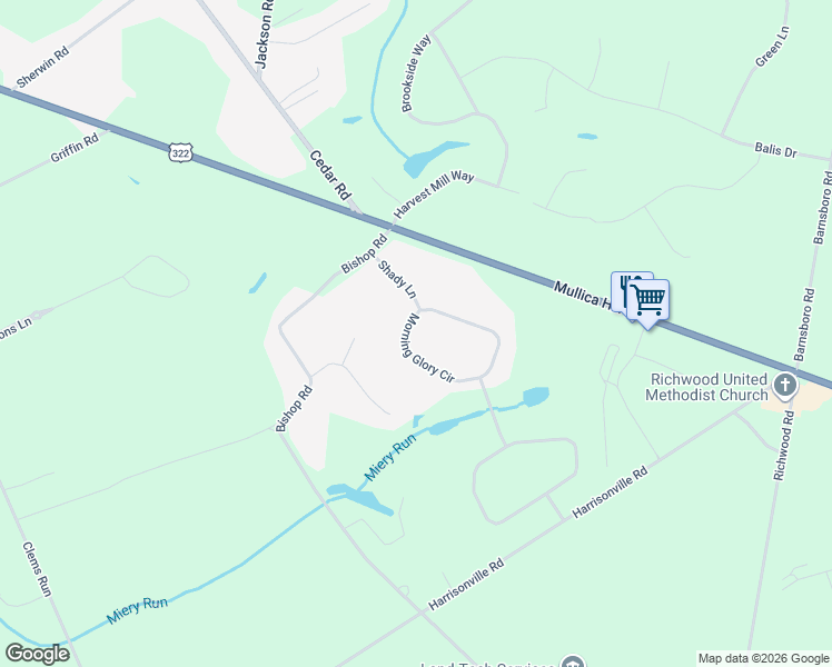 map of restaurants, bars, coffee shops, grocery stores, and more near 13 Morning Glory Circle in Mullica Hill