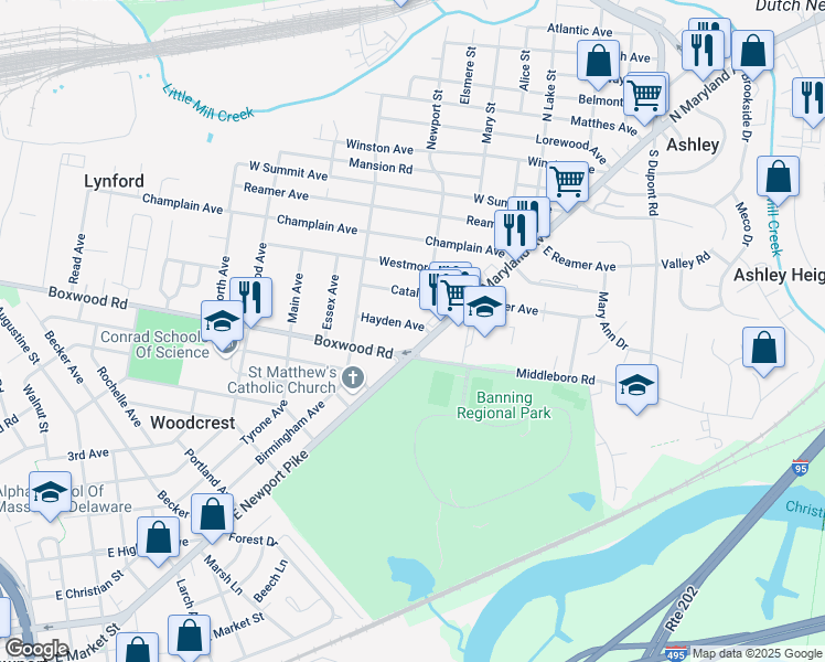 map of restaurants, bars, coffee shops, grocery stores, and more near in New Castle County