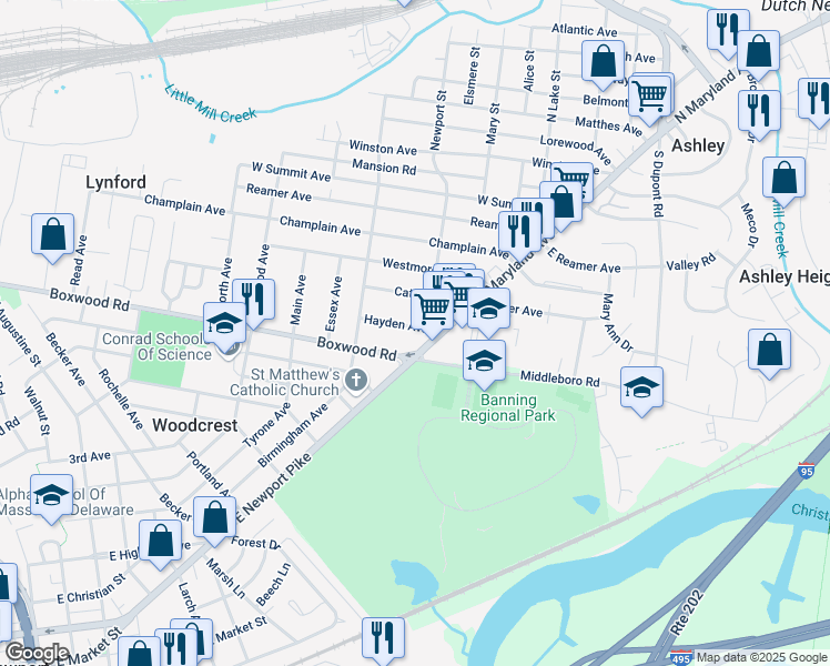 map of restaurants, bars, coffee shops, grocery stores, and more near in New Castle County