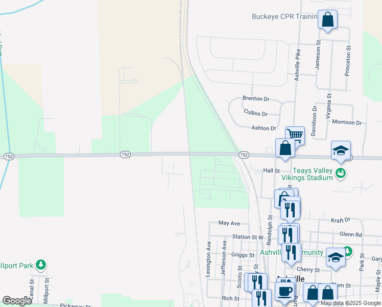 map of restaurants, bars, coffee shops, grocery stores, and more near 3009 Ohio 752 in Ashville