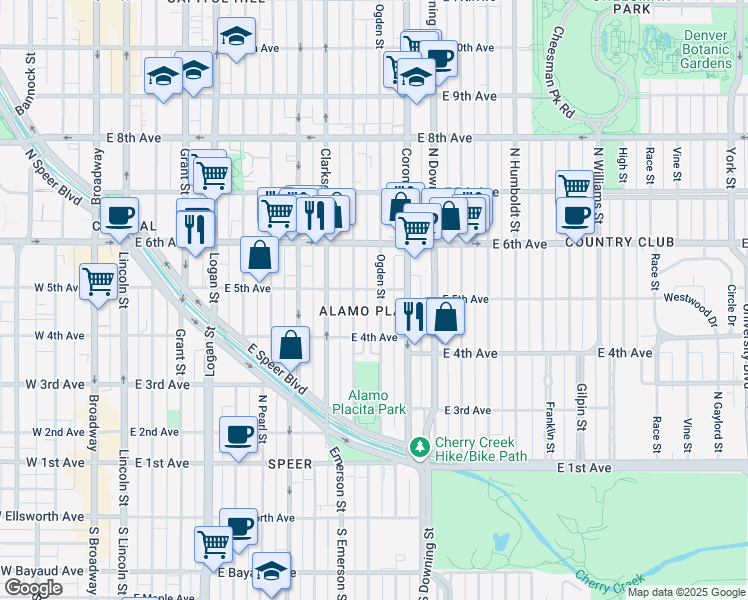 map of restaurants, bars, coffee shops, grocery stores, and more near in Denver