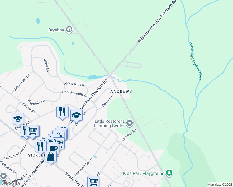 map of restaurants, bars, coffee shops, grocery stores, and more near 336 Erial Road in Sicklerville