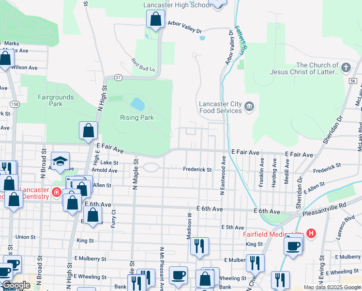 map of restaurants, bars, coffee shops, grocery stores, and more near 935 Fay Avenue in Lancaster
