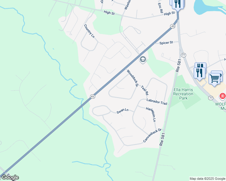 map of restaurants, bars, coffee shops, grocery stores, and more near 30 Woodduck Drive in Harrison Township