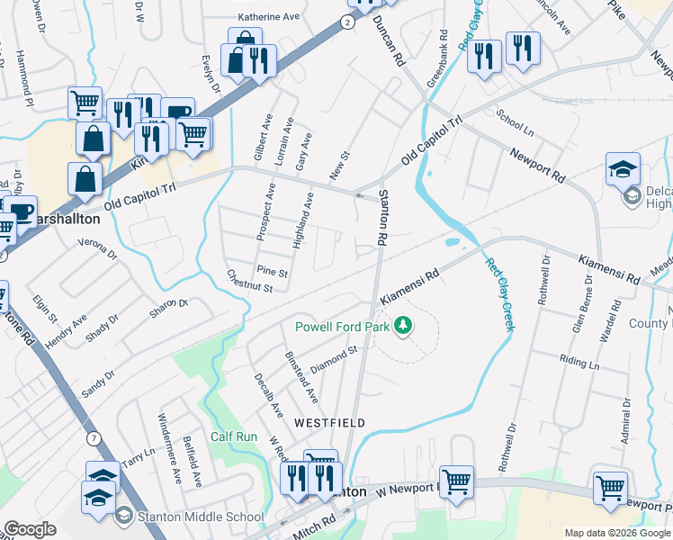 map of restaurants, bars, coffee shops, grocery stores, and more near 34 Overlook Avenue in Wilmington