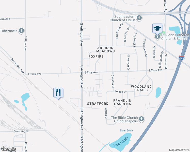 map of restaurants, bars, coffee shops, grocery stores, and more near 2965 Foxbriar Place in Indianapolis