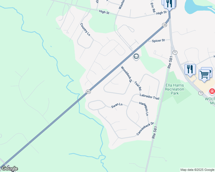 map of restaurants, bars, coffee shops, grocery stores, and more near 30 Woodduck Drive in Harrison Township