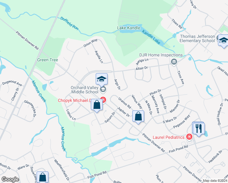 map of restaurants, bars, coffee shops, grocery stores, and more near 32 Argo Drive in Washington Township