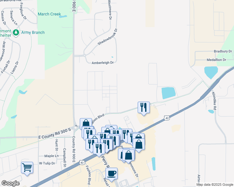map of restaurants, bars, coffee shops, grocery stores, and more near 9317 Amberleigh Drive in Plainfield
