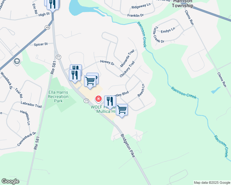 map of restaurants, bars, coffee shops, grocery stores, and more near 103 Wheatley Boulevard in Harrison Township