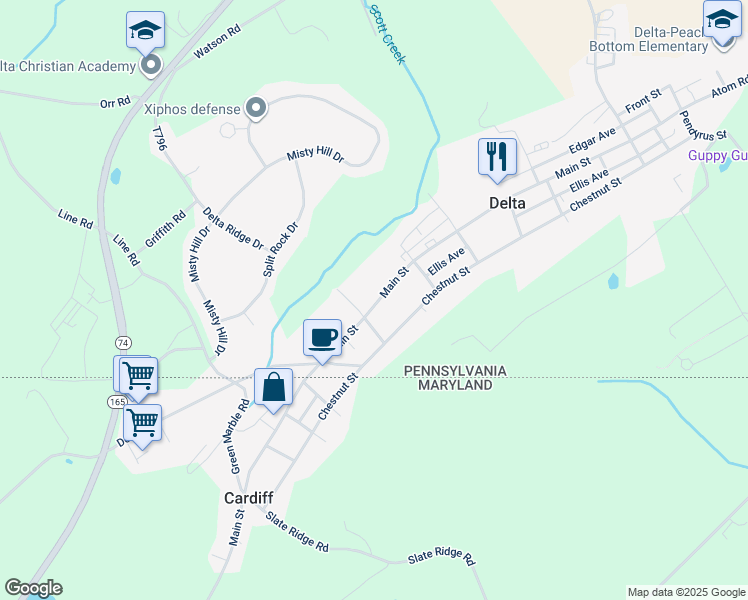 map of restaurants, bars, coffee shops, grocery stores, and more near 309 Main Street in Delta