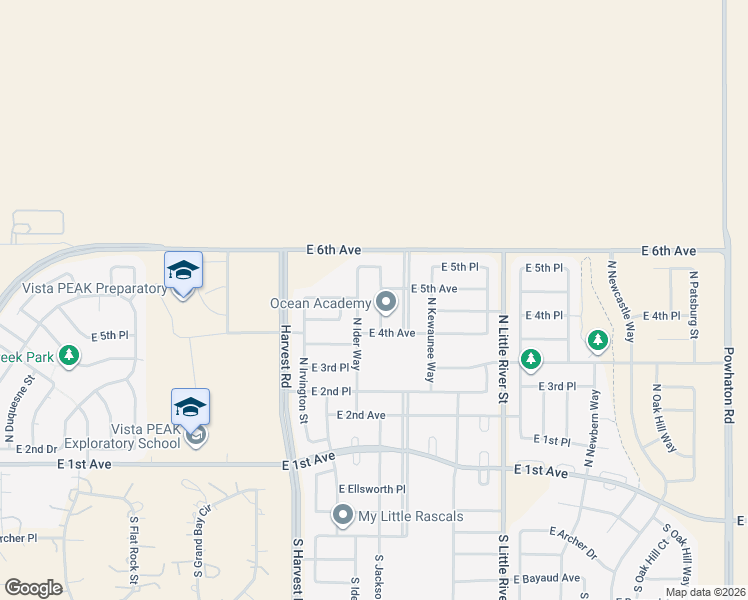map of restaurants, bars, coffee shops, grocery stores, and more near 510 North Ider Way in Aurora