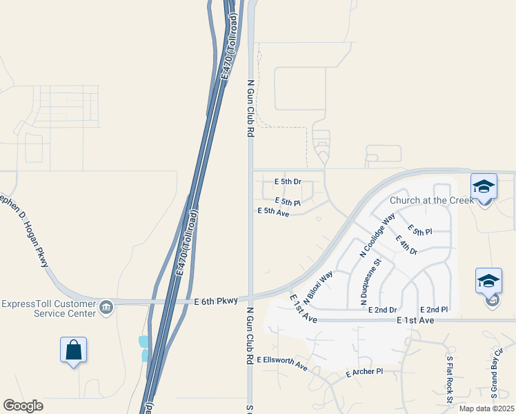 map of restaurants, bars, coffee shops, grocery stores, and more near 23405 East 5th Place in Aurora