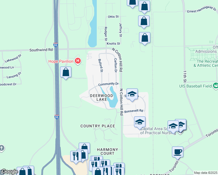 map of restaurants, bars, coffee shops, grocery stores, and more near 5321 Whitetail Drive in Springfield