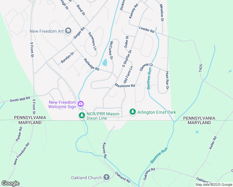 map of restaurants, bars, coffee shops, grocery stores, and more near 3 Griffin Court in New Freedom