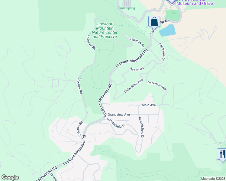 map of restaurants, bars, coffee shops, grocery stores, and more near 636 Lookout Mountain Road in Golden