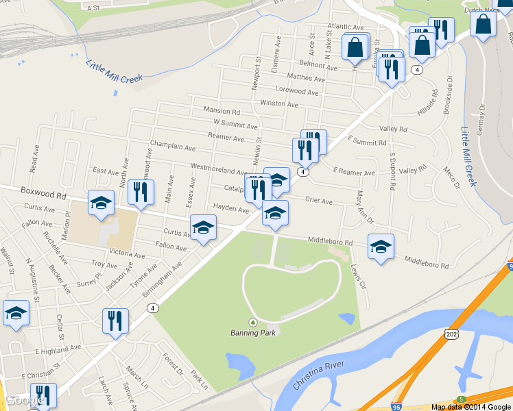 map of restaurants, bars, coffee shops, grocery stores, and more near 613 S Maryland Ave in Wilmington
