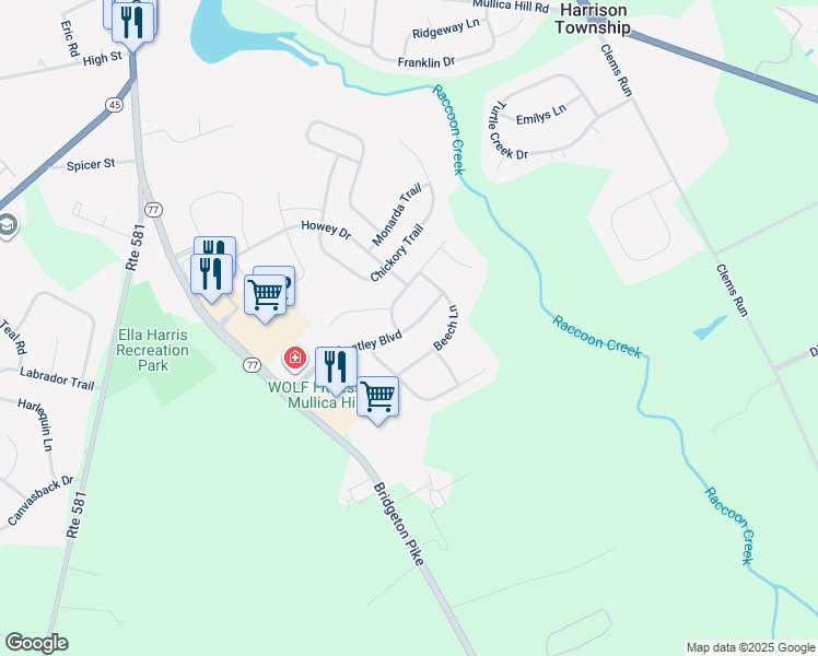 map of restaurants, bars, coffee shops, grocery stores, and more near 103 Wheatley Boulevard in Harrison Township