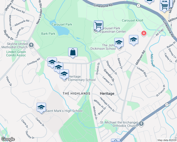 map of restaurants, bars, coffee shops, grocery stores, and more near 2719 East Riding Drive in Wilmington