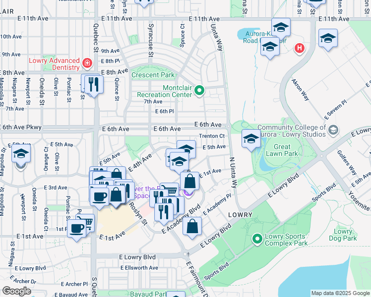 map of restaurants, bars, coffee shops, grocery stores, and more near 7908 East 5th Avenue in Denver