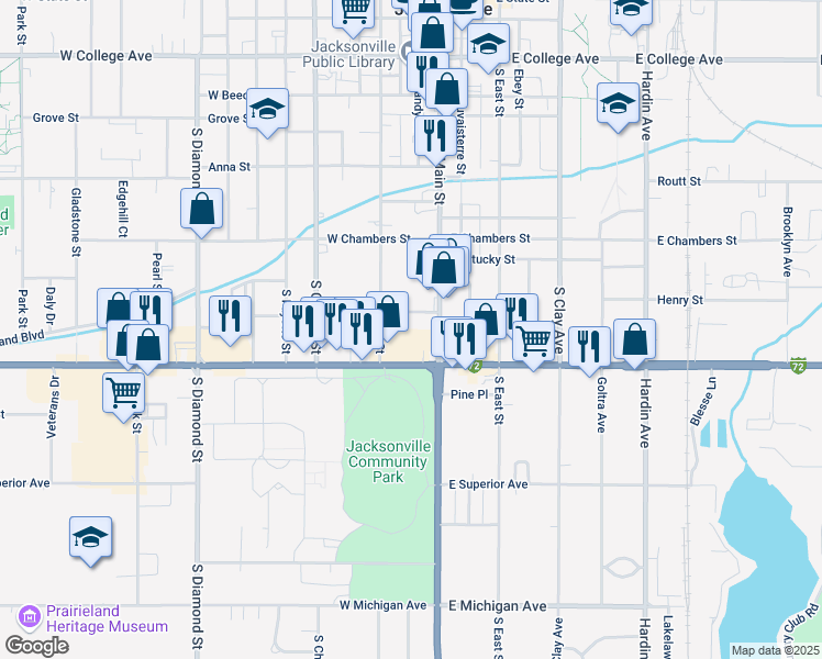 map of restaurants, bars, coffee shops, grocery stores, and more near 808 South West Street in Jacksonville