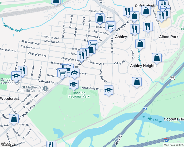 map of restaurants, bars, coffee shops, grocery stores, and more near 131 Grier Avenue in Wilmington