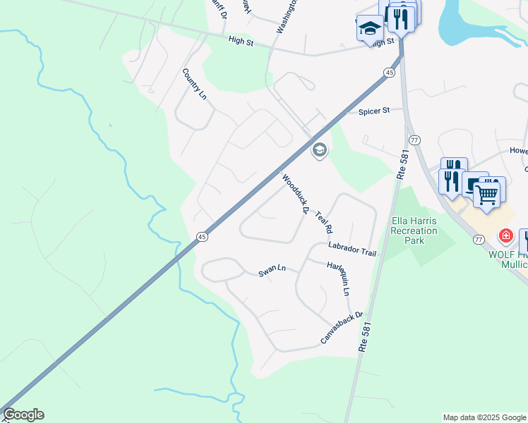 map of restaurants, bars, coffee shops, grocery stores, and more near 100 Mallard Court in Harrison Township