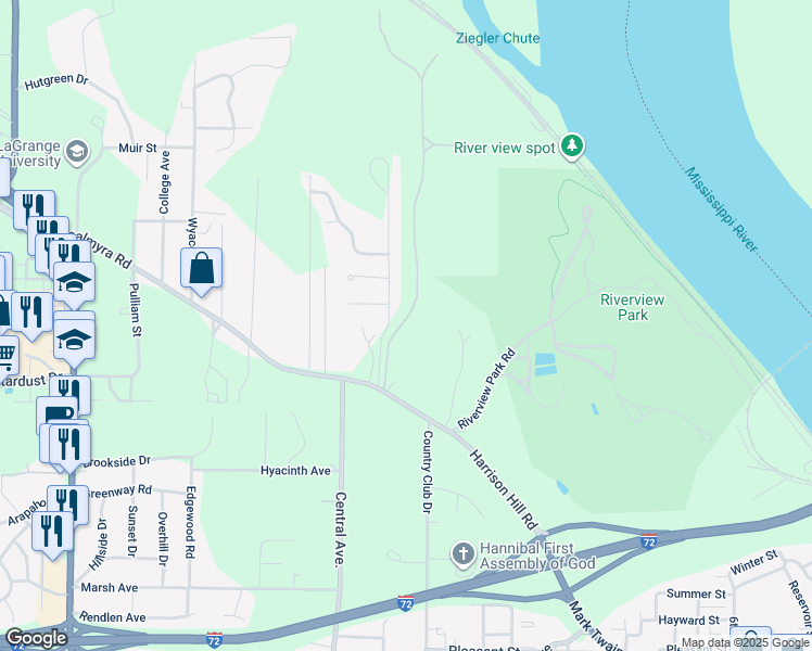 map of restaurants, bars, coffee shops, grocery stores, and more near 14 Orchard Point Road in Hannibal