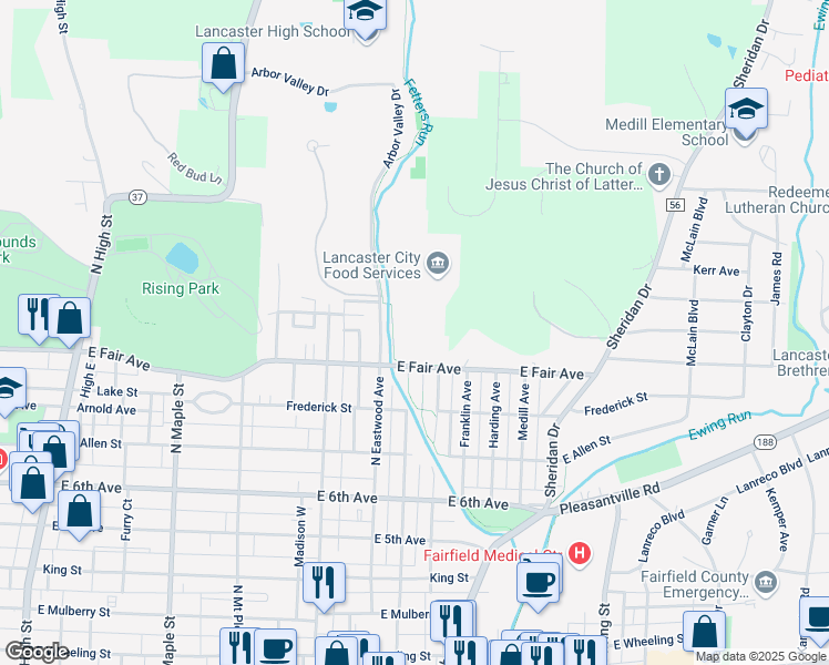 map of restaurants, bars, coffee shops, grocery stores, and more near 825 West Fair Avenue in Lancaster
