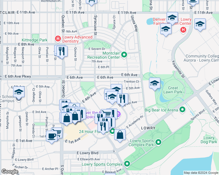 map of restaurants, bars, coffee shops, grocery stores, and more near 300 Spruce Street in Denver