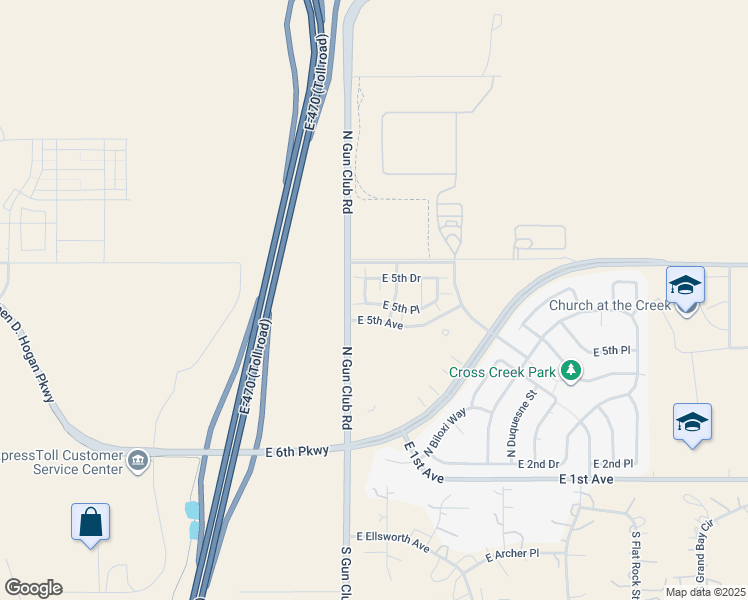 map of restaurants, bars, coffee shops, grocery stores, and more near 23405 East 5th Place in Aurora