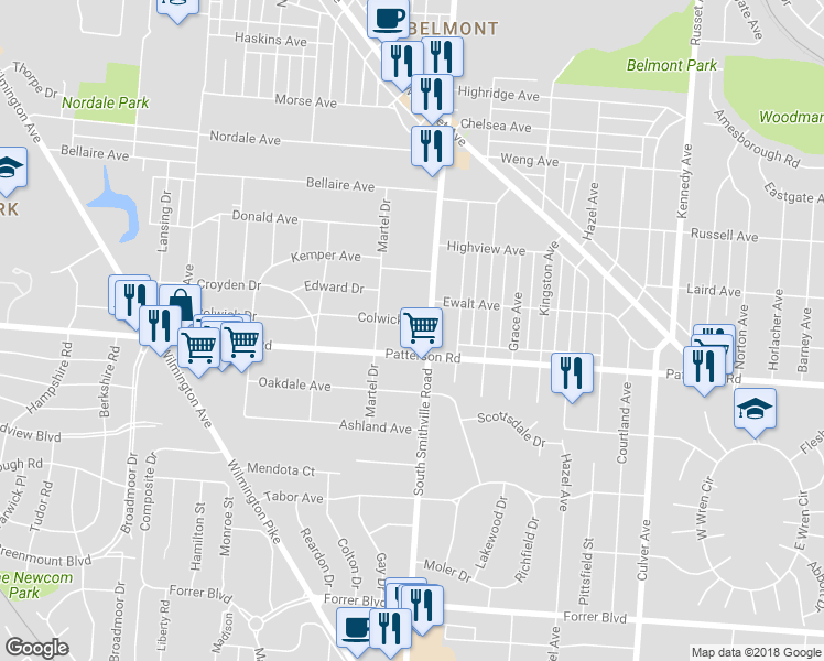 map of restaurants, bars, coffee shops, grocery stores, and more near 1334 Colwick Dr in Dayton