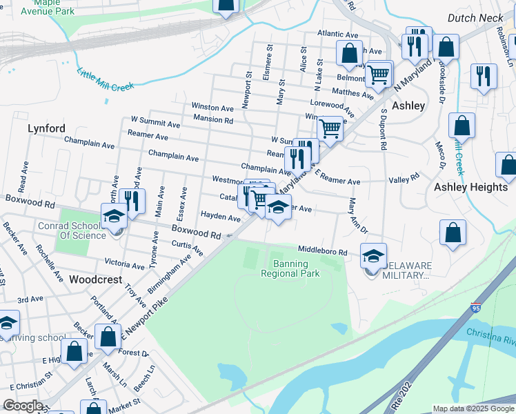 map of restaurants, bars, coffee shops, grocery stores, and more near 601 South Maryland Avenue in Wilmington