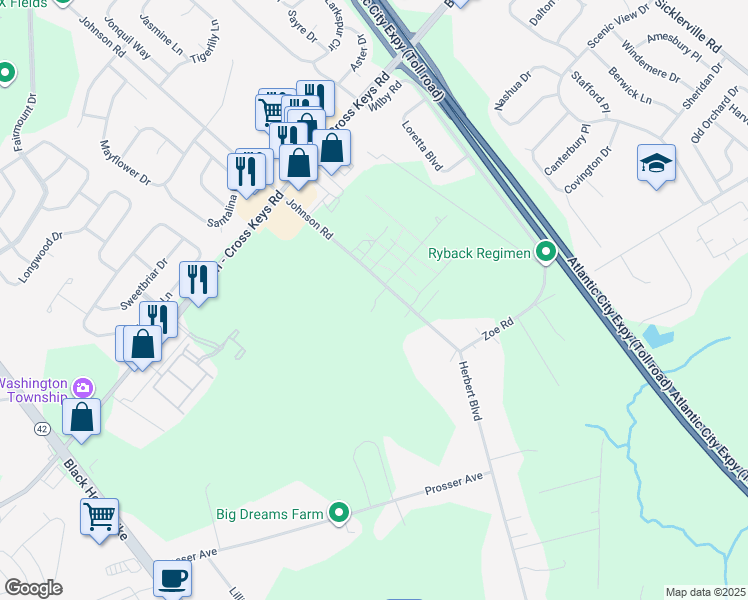 map of restaurants, bars, coffee shops, grocery stores, and more near 480 Berlin - Cross Keys Road in Winslow Township