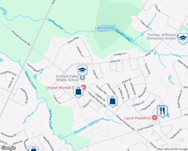 map of restaurants, bars, coffee shops, grocery stores, and more near 32 Argo Drive in Washington Township