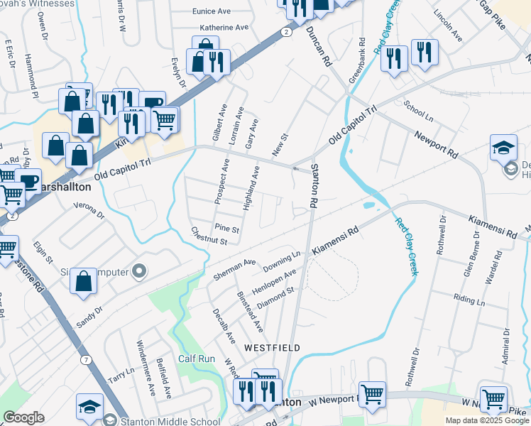 map of restaurants, bars, coffee shops, grocery stores, and more near 7 Overlook Avenue in Wilmington