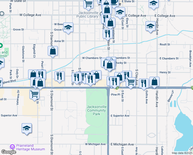 map of restaurants, bars, coffee shops, grocery stores, and more near 808 South West Street in Jacksonville