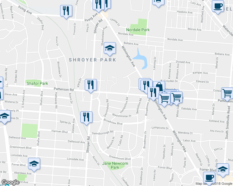 map of restaurants, bars, coffee shops, grocery stores, and more near 809 Patterson Road in Dayton