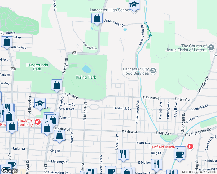 map of restaurants, bars, coffee shops, grocery stores, and more near 935 Fay Avenue in Lancaster