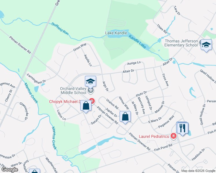 map of restaurants, bars, coffee shops, grocery stores, and more near 32 Argo Drive in Washington Township