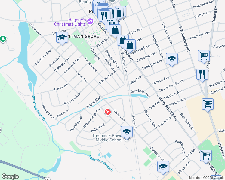 map of restaurants, bars, coffee shops, grocery stores, and more near 844 Lincoln Avenue in Pitman