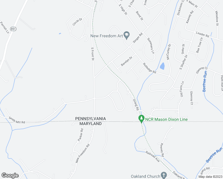map of restaurants, bars, coffee shops, grocery stores, and more near 5 Smith Mill Road in New Freedom