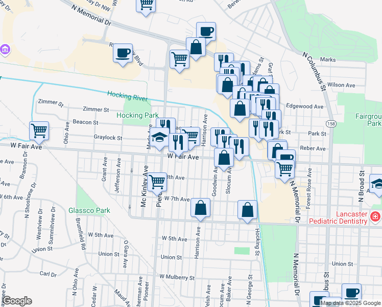 map of restaurants, bars, coffee shops, grocery stores, and more near 825 West Fair Avenue in Lancaster