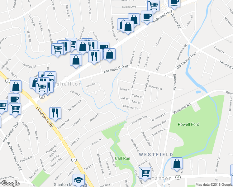map of restaurants, bars, coffee shops, grocery stores, and more near 804 Woodland Avenue in Wilmington