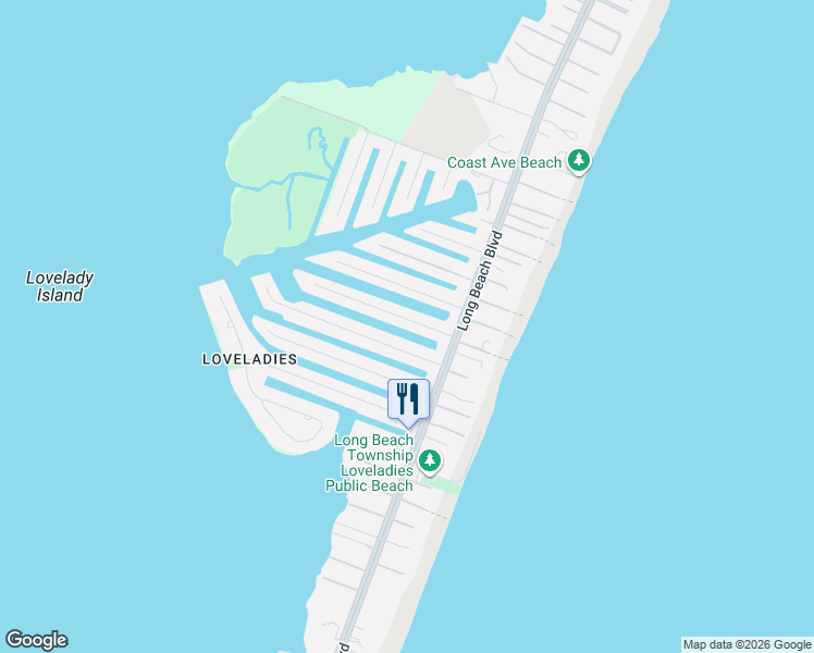 map of restaurants, bars, coffee shops, grocery stores, and more near 186 Nautilus Drive in Beach Haven