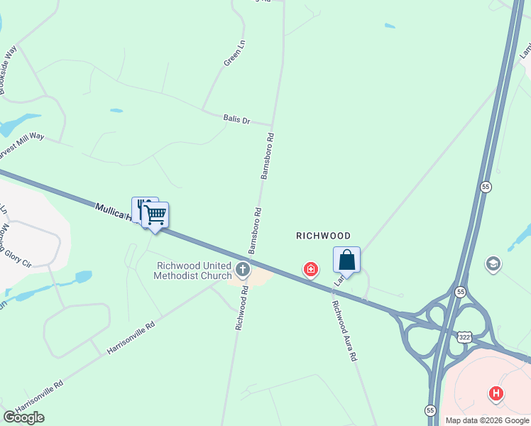 map of restaurants, bars, coffee shops, grocery stores, and more near 737 Barnsboro Road in Harrison Township