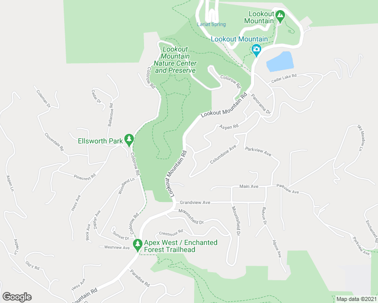 map of restaurants, bars, coffee shops, grocery stores, and more near 636 Lookout Mountain Road in Golden