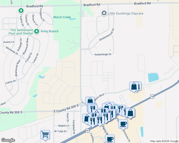 map of restaurants, bars, coffee shops, grocery stores, and more near 2698 South County Road 900 East in Plainfield